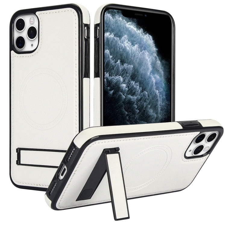 For iPhone 11 Pro Max Retro Leather Invisible Stand MagSafe Phone Case(White) - iPhone 11 Pro Max Cases by buy2fix | Online Shopping UK | buy2fix