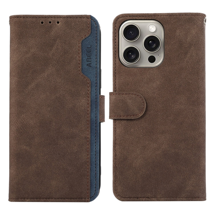 For iPhone 16 Pro Max ABEEL Color Block Magnetic RFID Leather Phone Case(Brown-Blue) - iPhone 16 Pro Max Cases by buy2fix | Online Shopping UK | buy2fix