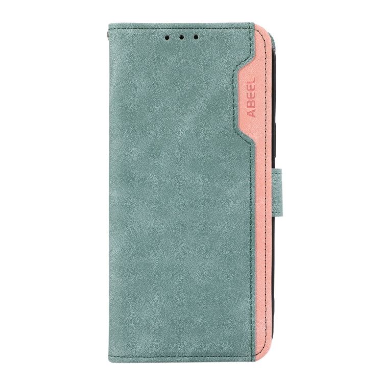 For iPhone 16 Pro ABEEL Color Block Magnetic RFID Leather Phone Case(Cyan-Pink) - iPhone 16 Pro Cases by buy2fix | Online Shopping UK | buy2fix