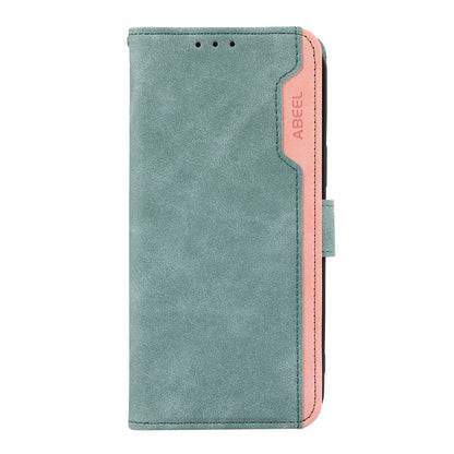 For iPhone 16 Pro ABEEL Color Block Magnetic RFID Leather Phone Case(Cyan-Pink) - iPhone 16 Pro Cases by buy2fix | Online Shopping UK | buy2fix