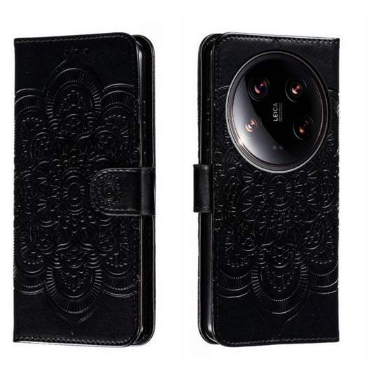 For Xiaomi 14 Ultra Sun Mandala Embossing Pattern Phone Leather Case(Black) - 14 Ultra Cases by buy2fix | Online Shopping UK | buy2fix