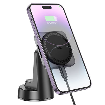 hoco HW16 Speed Magnetic Wireless Fast Charging Car Center Console Holder(Metal Black) - Wireless Charger Holders by hoco | Online Shopping UK | buy2fix