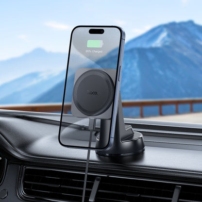 hoco HW16 Speed Magnetic Wireless Fast Charging Car Center Console Holder(Metal Black) - Wireless Charger Holders by hoco | Online Shopping UK | buy2fix