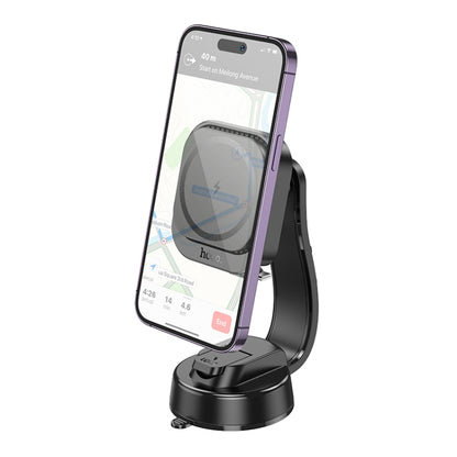 hoco HW24 Might Retractable Magnetic Wireless Fast Charging Car Center Console Holder(Black) - Wireless Charger Holders by hoco | Online Shopping UK | buy2fix