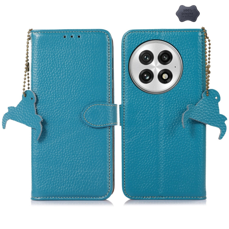 For OnePlus 13 Genuine Leather Litchi Texture RFID Leather Phone Case(Blue) - OnePlus Cases by buy2fix | Online Shopping UK | buy2fix