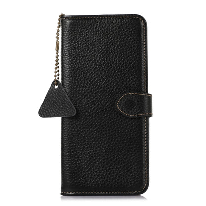 For OnePlus 13 Genuine Leather Litchi Texture RFID Leather Phone Case(Black) - OnePlus Cases by buy2fix | Online Shopping UK | buy2fix