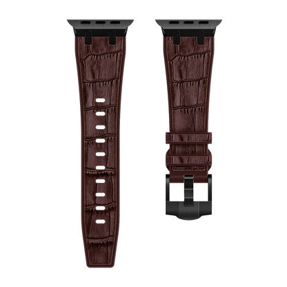 For Apple Watch Series 9 45mm Crocodile Texture Liquid Silicone Watch Band(Black Dark Brown) - Watch Bands by buy2fix | Online Shopping UK | buy2fix