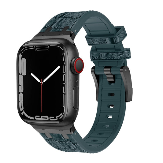 For Apple Watch Series 2 38mm Crocodile Texture Liquid Silicone Watch Band(Black Deep Green) - Watch Bands by buy2fix | Online Shopping UK | buy2fix