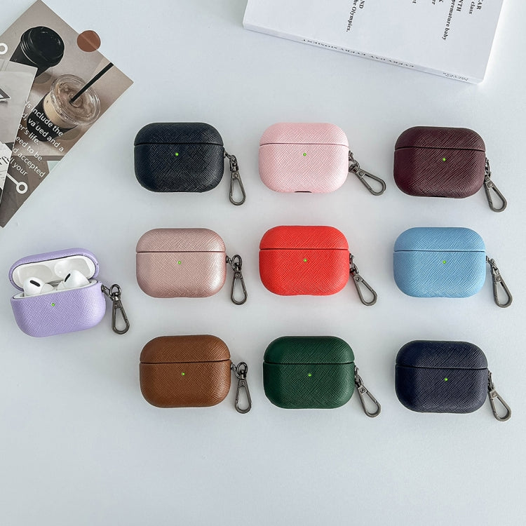 For AirPods 3 Cross Texture PU Leather Bluetooth Earphone Protective Case(Purple) - For AirPods 3 by buy2fix | Online Shopping UK | buy2fix