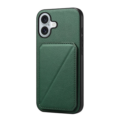 For iPhone 16 D04 Calf Texture Dual Card Slot Holder Phone Case(Green) - iPhone 16 Cases by buy2fix | Online Shopping UK | buy2fix