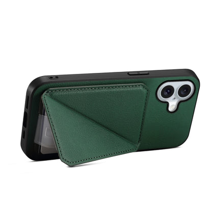 For iPhone 16 D04 Calf Texture Dual Card Slot Holder Phone Case(Green) - iPhone 16 Cases by buy2fix | Online Shopping UK | buy2fix