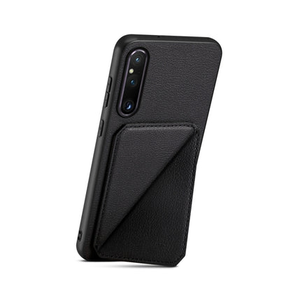 For Sony Xperia 1 V D04 Calf Texture Dual Card Slot Holder Phone Case(Black) - Sony Cases by buy2fix | Online Shopping UK | buy2fix