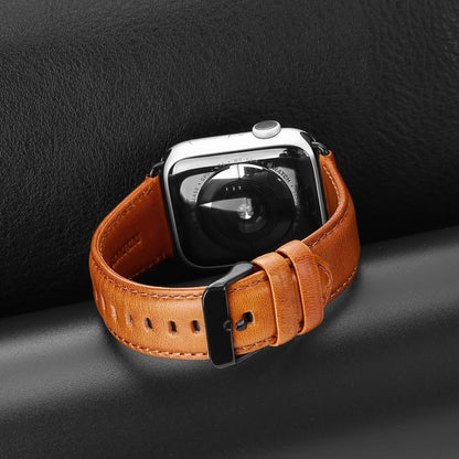 For Apple Watch Series 9 41mm DUX DUCIS Business Genuine Leather Watch Strap(Khaki) - Watch Bands by DUX DUCIS | Online Shopping UK | buy2fix