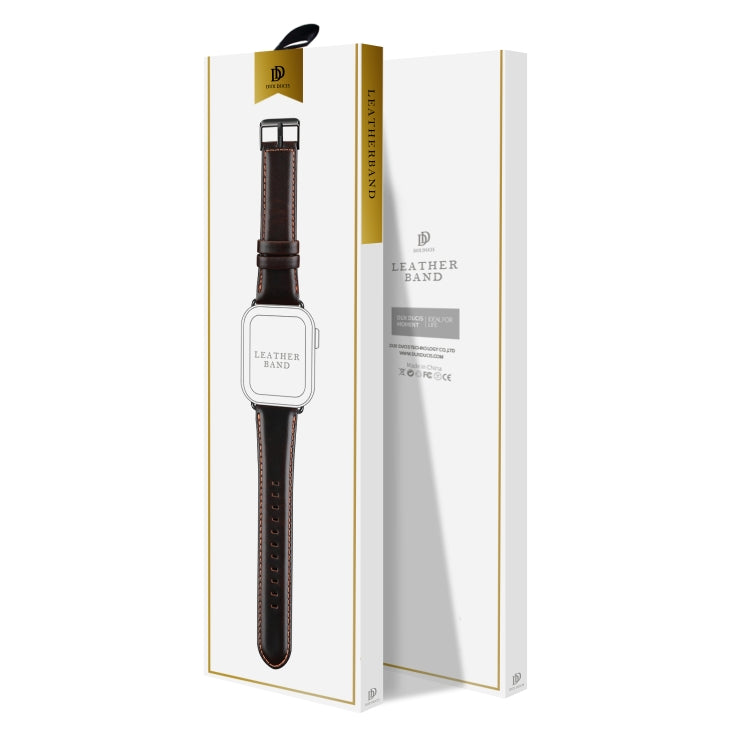 For Apple Watch Series 8 45mm DUX DUCIS Business Genuine Leather Watch Strap(Coffee) - Watch Bands by DUX DUCIS | Online Shopping UK | buy2fix