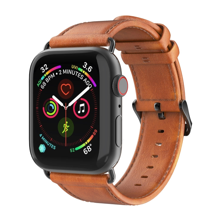 For Apple Watch Series 7 41mm DUX DUCIS Business Genuine Leather Watch Strap(Khaki) - Watch Bands by DUX DUCIS | Online Shopping UK | buy2fix