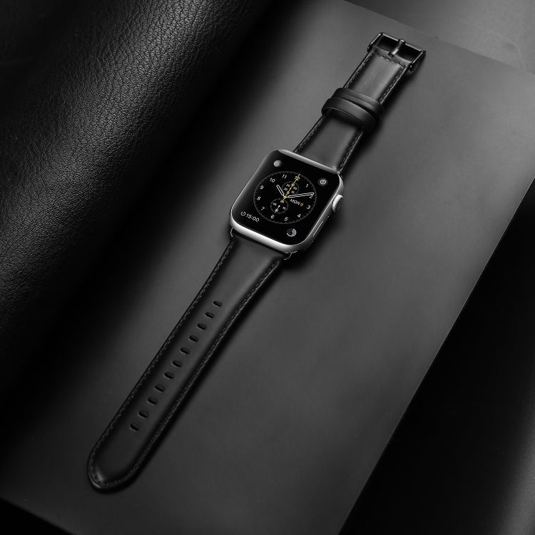 For Apple Watch Series 7 45mm DUX DUCIS Business Genuine Leather Watch Strap(Black) - Watch Bands by DUX DUCIS | Online Shopping UK | buy2fix