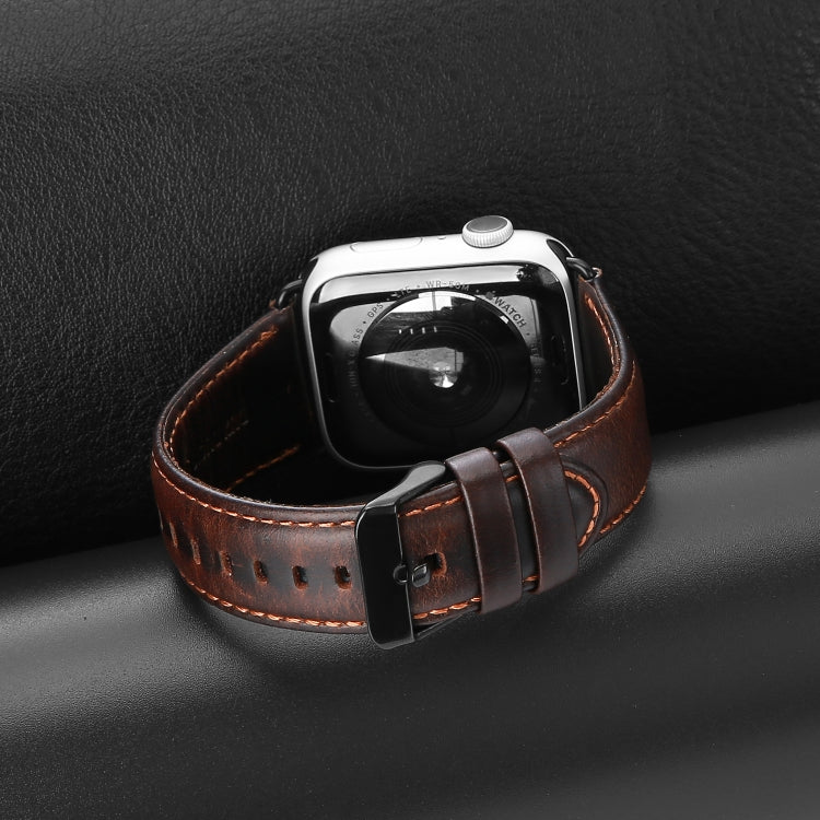 For Apple Watch Series 6 44mm DUX DUCIS Business Genuine Leather Watch Strap(Coffee) - Watch Bands by DUX DUCIS | Online Shopping UK | buy2fix