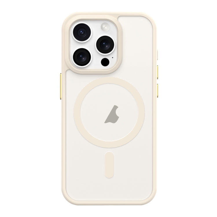 For iPhone 14 Pro Metal Button Skin Feel Matte MagSafe Shockproof Phone Case(White) - iPhone 14 Pro Cases by buy2fix | Online Shopping UK | buy2fix