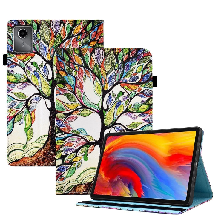 For Lenovo Tab M11 / Xiaoxin Pad 11 2024 Colored Drawing Stitching Elastic Band Leather Smart Tablet Case(Life Tree) - Lenovo by buy2fix | Online Shopping UK | buy2fix