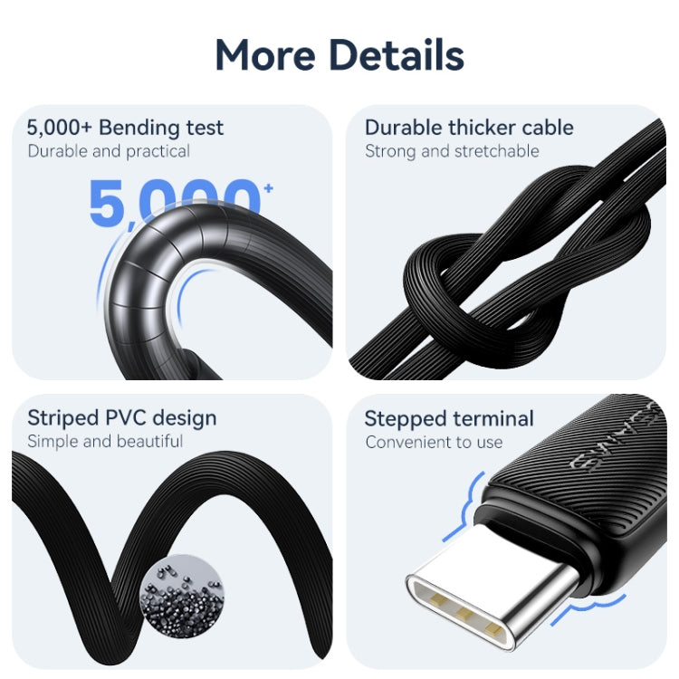 USAMS US-SJ688 USB to USB-C / Type-C 3A Striped Fast Charge Data Cable, Length:1m(Blue) - USB-C & Type-C Cable by USAMS | Online Shopping UK | buy2fix