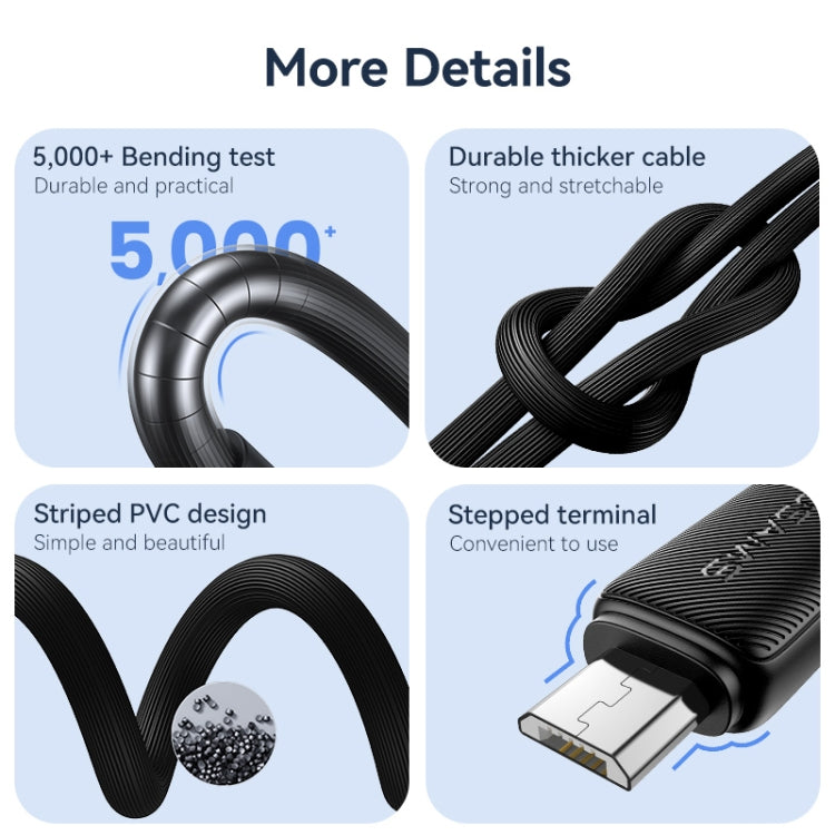 USAMS US-SJ695 USB to Micro USB 2A Striped Fast Charge Data Cable, Length:2m(Pink) - Micro USB Cable by USAMS | Online Shopping UK | buy2fix