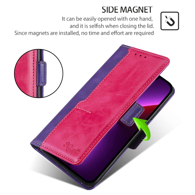 For Motorola Moto G Play 4G 2024 Contrast Color Side Buckle Leather Phone Case(Purple + Rose Red) - Motorola Cases by buy2fix | Online Shopping UK | buy2fix