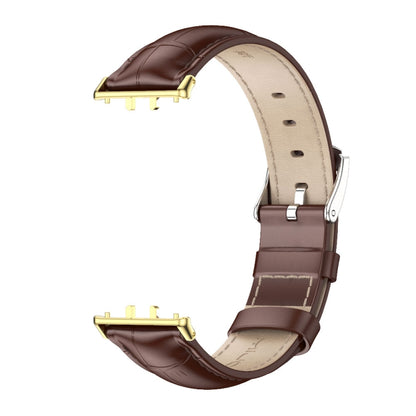 For Samsung Galaxy Fit 3 Mijobs Dual-sided Genuine Leather Watch Band(Bamboo Coffee Gold) - Watch Bands by MIJOBS | Online Shopping UK | buy2fix