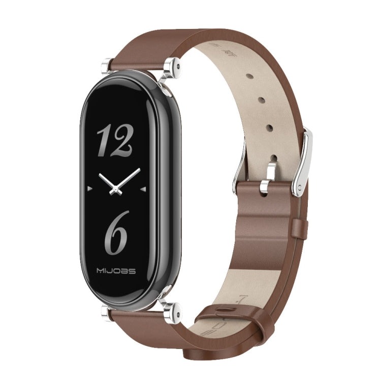 For Xiaomi Mi Band 8 / 9 / 9 NFC Mijobs GT4 First Layer Cowhide Watch Band(Brown Silver) - Watch Bands by MIJOBS | Online Shopping UK | buy2fix