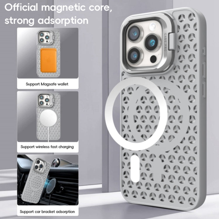 For iPhone 15 Pro Hollow Cooling Lens Holder MagSafe Magnetic TPU Phone Case(Purple) - iPhone 15 Pro Cases by buy2fix | Online Shopping UK | buy2fix