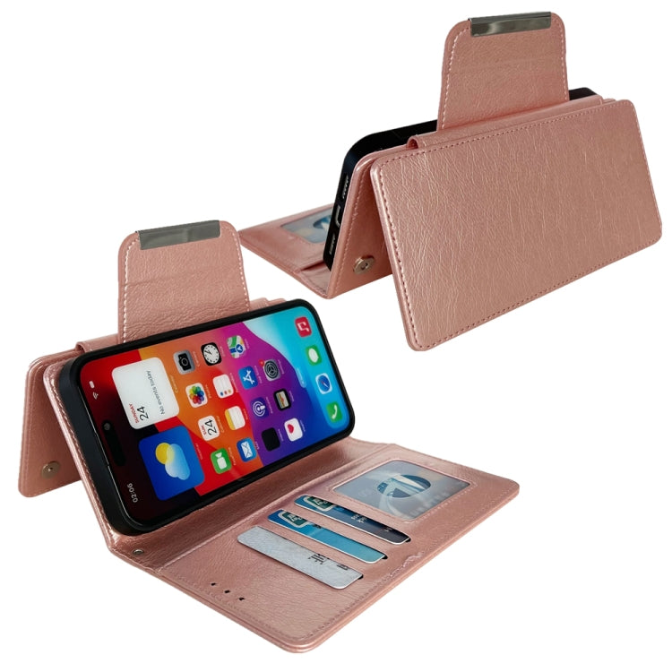 For iPhone 16 Plus Multifunctional Seven Cards Wallet Leather Phone Case(Rose Gold) - iPhone 16 Plus Cases by buy2fix | Online Shopping UK | buy2fix