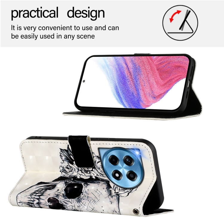 For OnePlus 12 5G Global 3D Painting Horizontal Flip Leather Phone Case(Skull) - OnePlus Cases by buy2fix | Online Shopping UK | buy2fix