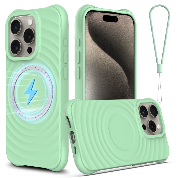 For iPhone 16 Pro Wave Texture MagSafe Magnetic Liquid Silicone Phone Case(Green) - iPhone 16 Pro Cases by buy2fix | Online Shopping UK | buy2fix