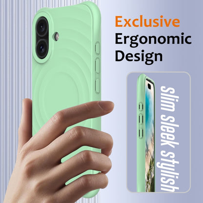 For iPhone 16 Wave Texture MagSafe Magnetic Liquid Silicone Phone Case(Green) - iPhone 16 Cases by buy2fix | Online Shopping UK | buy2fix