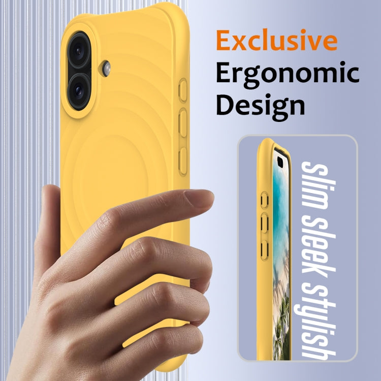 For iPhone 16 Wave Texture MagSafe Magnetic Liquid Silicone Phone Case(Yellow) - iPhone 16 Cases by buy2fix | Online Shopping UK | buy2fix