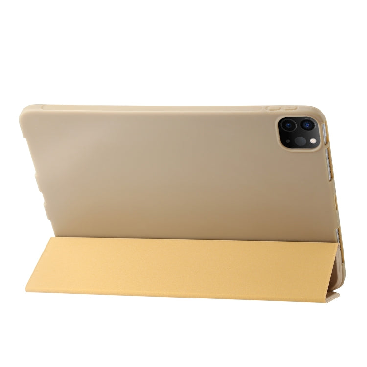 For iPad Pro 13 2024 Three-fold Holder Flip Tablet Leather Case(Gold) - iPad Pro 13 2024 Cases by buy2fix | Online Shopping UK | buy2fix