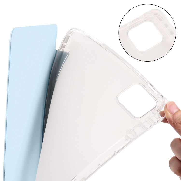 For iPad Pro 13 2024 3-fold Clear TPU Smart Leather Tablet Case with Pen Slot(Ice Blue) - iPad Pro 13 2024 Cases by buy2fix | Online Shopping UK | buy2fix