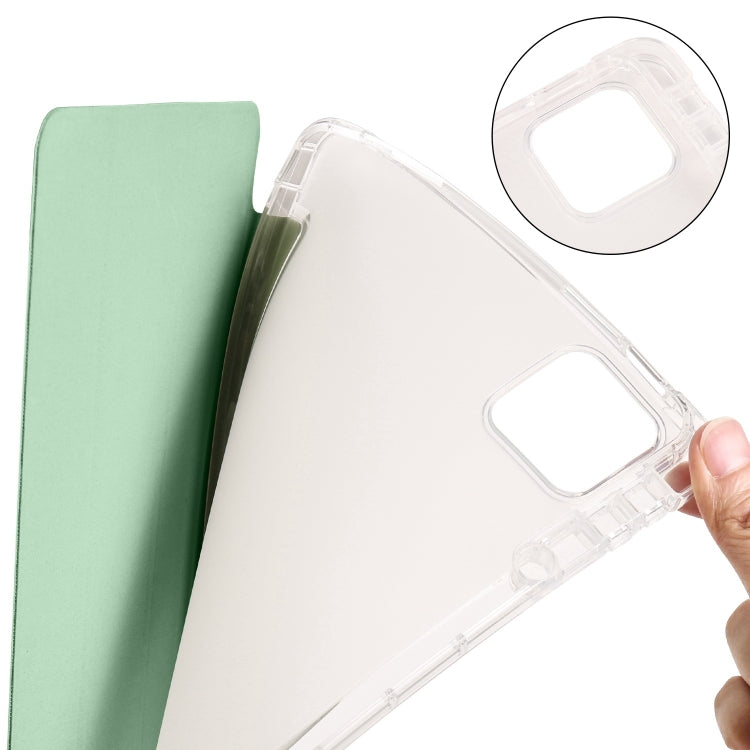 For iPad Air 11 2025 / 2024 3-fold Clear TPU Smart Leather Tablet Case with Pen Slot(Green) - iPad Air 11 2025 / 2024 Cases by buy2fix | Online Shopping UK | buy2fix