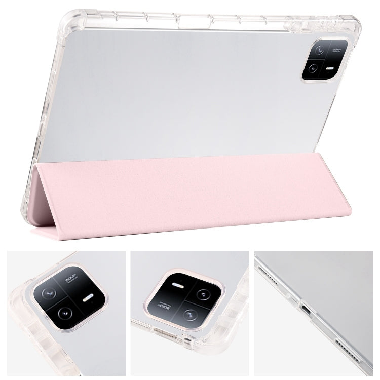 For iPad Air 13 2024 3-fold Clear TPU Smart Leather Tablet Case with Pen Slot(Sand Pink) - iPad Air 13 2024 Cases by buy2fix | Online Shopping UK | buy2fix