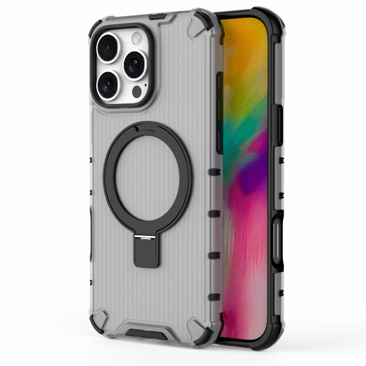 For iPhone 16 Pro Max Grating Holder Shockproof Phone Case(Transparent Black) - iPhone 16 Pro Max Cases by buy2fix | Online Shopping UK | buy2fix