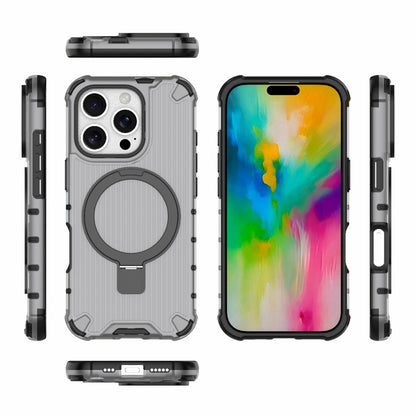 For iPhone 16 Pro Grating Holder Shockproof Phone Case(Transparent Black) - iPhone 16 Pro Cases by buy2fix | Online Shopping UK | buy2fix