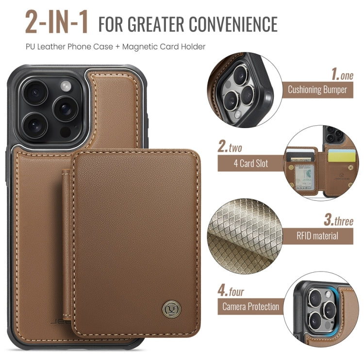 For iPhone 15 Pro Max JEEHOOD J05 Business Magnetic Style RFID Leather Phone Case(Brown) - iPhone 15 Pro Max Cases by JEEHOOD | Online Shopping UK | buy2fix