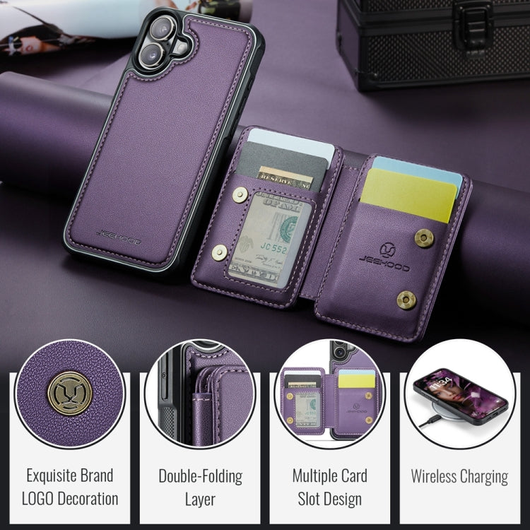 For iPhone 16 JEEHOOD J05 Business Magnetic Style RFID Leather Phone Case(Purple) - iPhone 16 Cases by JEEHOOD | Online Shopping UK | buy2fix