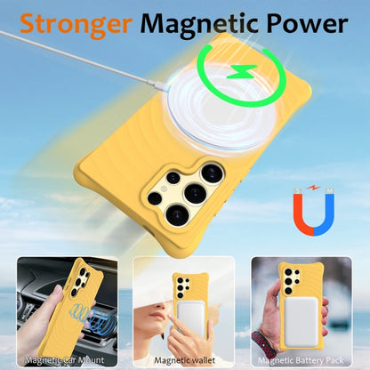For Samsung Galaxy S23 Ultra 5G Wave Texture MagSafe Magnetic Liquid Silicone Phone Case(Yellow) - Galaxy S23 Ultra 5G Cases by buy2fix | Online Shopping UK | buy2fix