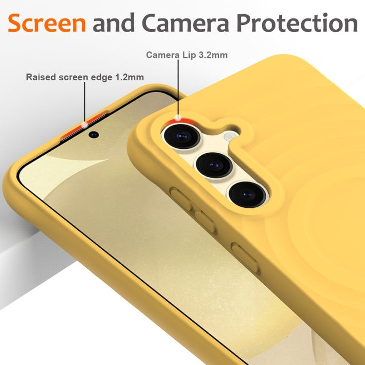 For Samsung Galaxy S25 5G Wave Texture MagSafe Magnetic Liquid Silicone Phone Case(Yellow) - Galaxy S25 5G Cases by buy2fix | Online Shopping UK | buy2fix