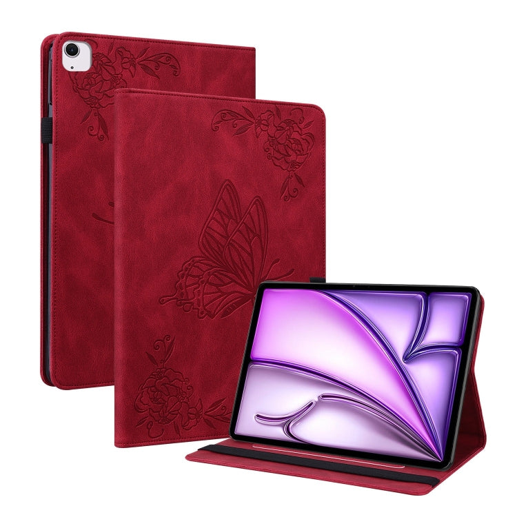 For iPad Air 11 2024 Butterfly Flower Embossed Leather Tablet Case(Red) - iPad Air 11 2025 / 2024 Cases by buy2fix | Online Shopping UK | buy2fix