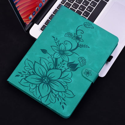 For iPad Air 11 2024 Lily Embossed Leather Smart Tablet Case(Green) - iPad Air 11 2024 Cases by buy2fix | Online Shopping UK | buy2fix