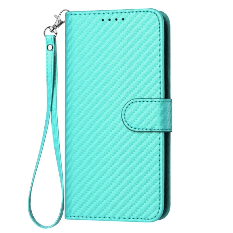 For iPhone SE 2024 YX0070 Carbon Fiber Buckle Leather Phone Case with Lanyard(Light Blue) - More iPhone Cases by buy2fix | Online Shopping UK | buy2fix