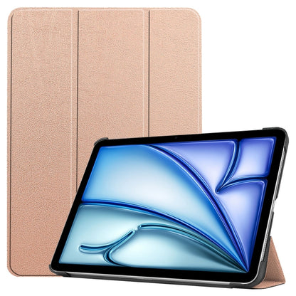 For iPad Air 13 2024 Custer Pure Color 3-Fold Holder Smart Leather Tablet Case(Rose Gold) - iPad Air 13 2024 Cases by buy2fix | Online Shopping UK | buy2fix