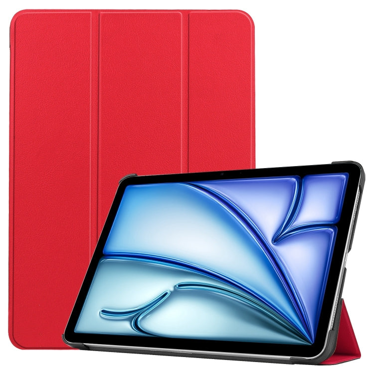 For iPad Air 11 2025 / 2024 Custer Pure Color 3-Fold Holder Smart Leather Tablet Case(Red) - iPad Air 11 2025 / 2024 Cases by buy2fix | Online Shopping UK | buy2fix