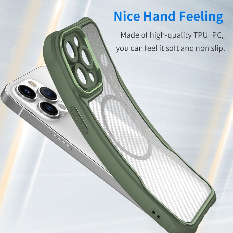 For iPhone 14 Pro Carbon Fiber Texture MagSafe Translucent Phone Case(Green) - iPhone 14 Pro Cases by buy2fix | Online Shopping UK | buy2fix